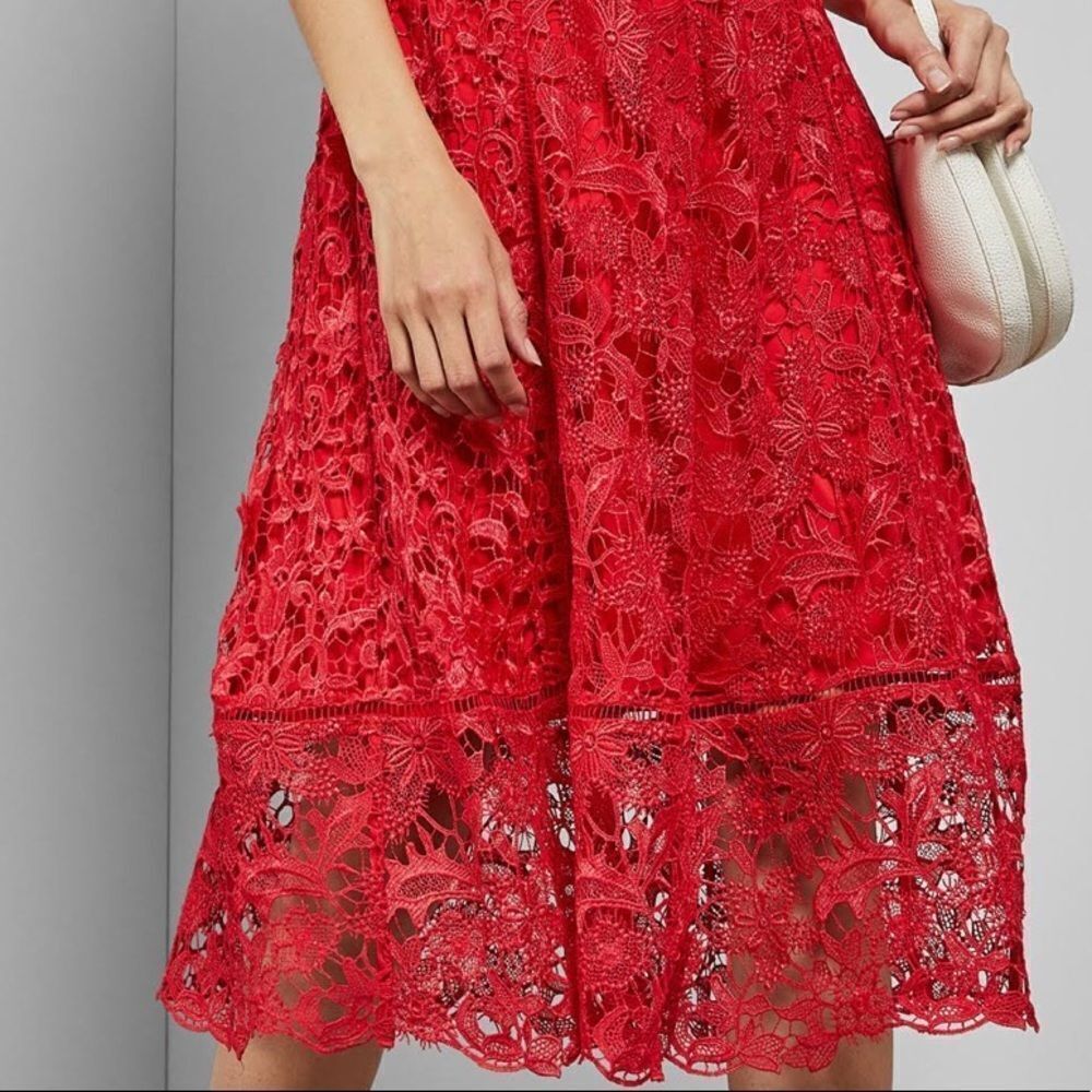 Ted Baker Red Lace Pocket Empire Waist valentines day dress US Size 2 NWT - Picture 9 of 17